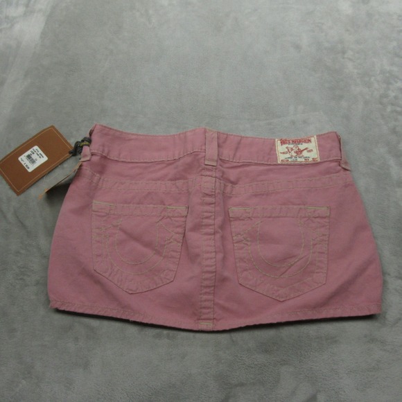 True Religion Denim Mini Skirt Women 28 Fade Red Pink Lizzie Unlined USA 152 NEW - Picture 10 of 12